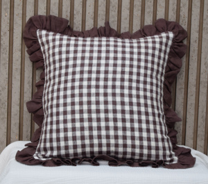 Brown 100% Pure Linen Gingham Cushion <b>Cover</b> Square <b>Throw</b> Pillow <b>Cover</b> with Ruffle Edge Decorative <b>Sofa</b> Cushion <b>Cover</b> Wholesale - Product Image 1