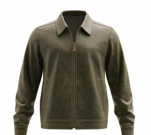 Veste en cuir véritable pour homme, col rabattu, fermeture éclair, style décontracté, couleur unie, coupe classique, pour l'automne - Product Image 1