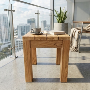 Modern Square Solid Wood <b>Stool</b> Elegant Slatted Plank Top Wooden Side Table Furniture For Rustic Home Setup Art Design Set Art - Product Image 2