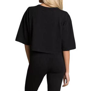Women's <b>Loose</b> Fit Short Sleeve Gym Crop <b>Top</b> Breathable Fitness Workout Performance Shirt Custom Bulk Activewear Wholesale - Product Image 4