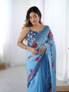 Elegant Heavy Chinnon Traditional <b>Saree</b> <b>for</b> <b>Women</b> Wedding & Party Wear Indian Pakistani Clothing Regular Length - Product Image 5