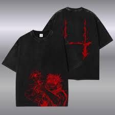 Camiseta de algodón de 220 g para hombre, estilo vintage, lavado ácido, corte regular, estampado gráfico de letras de anime, transpirable, manga corta - Product Image 2