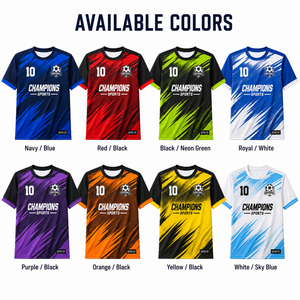 เสื้อฟุตบอลแชมเปี้ยนส์ สปอร์ต สำหรับผู้ชาย แห้งเร็ว ระบายอากาศดี คอกลม แขนสั้น สีน้ำเงิน ชุดทีม - Product Image 5