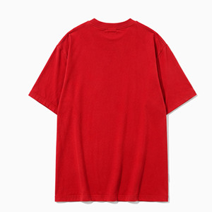 T-shirt en coton rouge surdimensionné pour homme, style streetwear, col rond, manches courtes, avec logo imprimé sur le devant, vente en gros OEM - Product Image 4