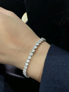 Luxury Heart Cut Diamond Tennis <b>Bracelet</b> in White Gold, Elegant Statement Wrist Jewelry for Women, Bridal Party Gift, Sparkling - Product Image 2