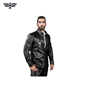 Chaqueta de Cuero Genuino Negra para Hombre, Estilo Motero, Corte Ajustado, Cuello Camisero, Cierre de Cremallera, Secado Rápido, para Otoño, Marca Harley Angel - Product Image 3