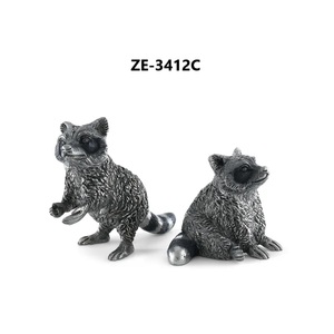 Ensemble de figurines de ratons laveurs plaquées argent, sculpture animale en métal artisanale, décoration artistique de collection, design moulé en 3D intégral - Product Image 5