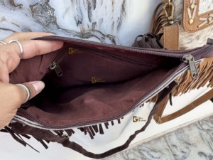 <b>Real</b> Cowhide <b>Leather</b> Fringe <b>Handbag</b> Turquoise Stone Stylish Bohemian Tassel Sling Bag Multi-Use Zipper Hot Sale Fringe Bag - Product Image 6