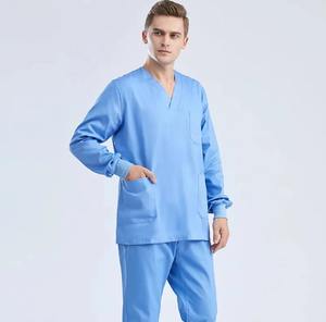 Ensemble de blouses d'infirmière unisexe en coton et polyester, uniforme médical de qualité, hauts et pantalons en coton et polyester pour femmes, col en V uni, tenue de travail - Product Image 3