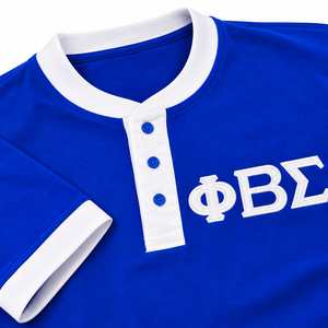 Phi Beta Sigma <b>Men's</b> Royal Blue <b>Henley</b> T-<b>Shirt</b> White Trim Short Sleeve Greek Letter Embroidery Casual Fraternity <b>Shirt</b> College - Product Image 5
