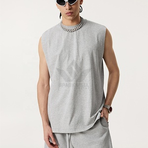 Camiseta sin mangas de punto para hombre, oversize, de color liso, cuello redondo, estilo casual y holgado, tipo muscle fit, en gris, negro y gris oscuro. - Product Image 5