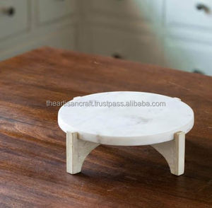 Présentoir à gâteaux en marbre Présentoir à desserts rond avec piédestal Plateau de service élégant pour décoration de table de cuisine de fête d'anniversaire de mariage - Product Image 1