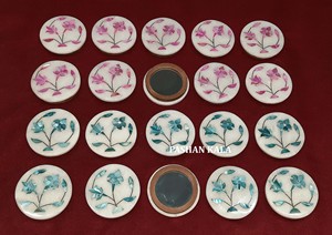 Beautiful Round <b>White</b> Marble Mother of Pearl Inlay <b>Mirrors</b> Handmade Pink And Green Mop Pearl Inlay <b>Mirrors</b> For Eid Festival Gift - Product Image 4