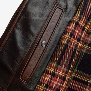 Veste moto en cuir véritable pour homme, marron foncé, fermeture éclair, col rabattu, coupe classique, pour l'automne - Product Image 5