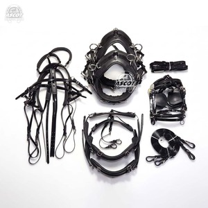 Wholesale <b>Leather</b> Miniature Team pair <b>harness</b> set with matt pvc Horse driving <b>Harness</b> with french collar black brown - Product Image 1