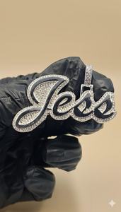 Pendentif double couche en lettres cursives, serti de pierres, en argent 925, bicolore, personnalisable avec nom, initiales, pour femme - Product Image 2