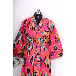 Kimono de Algodón Hecho a Mano en India para Mujer, Camisa Larga con Cinturón, Decoración de Botones, Estilo Étnico, para Playa o Descanso - Product Image 4