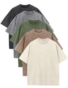 เสื้อยืดคอตตอนย้อมสีพื้นทรงโอเวอร์ไซส์ แขนสั้นลำลองสำหรับผู้ชาย สีพื้น คอกลม ผ้าเจอร์ซีย์ถัก - Product Image 3