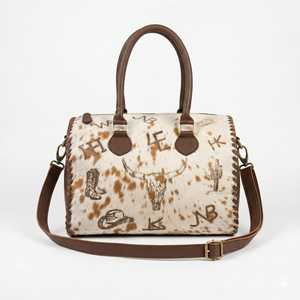 Western Cowhide Leather Speedy <b>Bag</b> with Longhorn Skull Print Vintage Rodeo Style Shoulder & Crossbody <b>Bag</b> for Women - Product Image 1