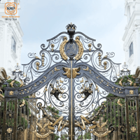 Portails de Luxe Royaux Victorien en Fer Forgé, Grandes Portes d'Entrée Doubles Dorées Patinées, Anti-Effraction Avancé, Écologiques