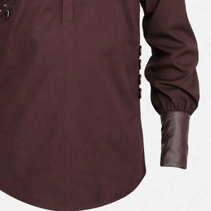 Factory Supplies <b>Men's</b> Gothic Shirt Vintage Cotton Blend Soft Fabric Faux Leather Patchwork Top Long Sleeve D-Ring Outfit - Product Image 6