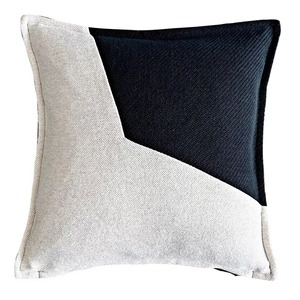 Housse de coussin carrée moderne en coton et lin, couleur unie noir et blanc, réversible, fermeture à rabat, décoration d'intérieur, taie d'oreiller - Product Image 3