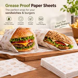 Papier d'emballage alimentaire jetable blanc, écologique, imprimé sur mesure, résistant à la graisse, pour tacos, hamburgers, frites, 60 GSM, revêtement PE, en rouleau - Product Image 5