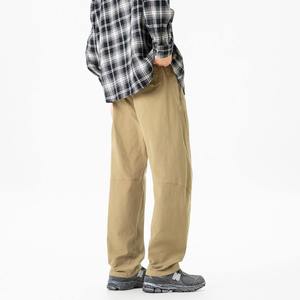 Khaki Cotton Trousers Men <b>Straight</b> <b>Leg</b> Loose Fit Breathable Wrinkle Free Mid Waist Woven Workwear <b>Pants</b> - Product Image 4