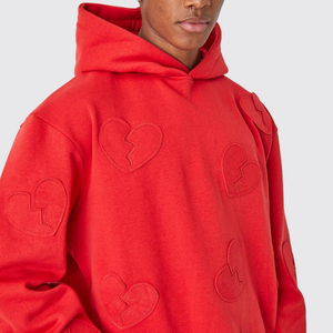 Sudadera con Capucha Oversize Roja para Hombre con Estampado de Corazón Roto, Estilo Casual Urbano, Sudadera de Forro Polar para Otoño - Product Image 2