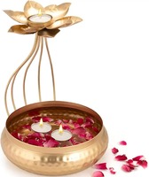 Bol décoratif en métal de style Urli, design antique, pour Diya flottant et fleurs, idéal pour les temples
