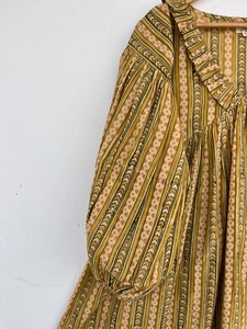 Women's 100% Cotton Beige Border Print <b>Ruffle</b> Neck Long Sleeve A-Line Mini Bohemian Tunic <b>Dress</b> Summer Vacation Beach <b>Dress</b> - Product Image 4