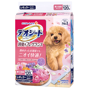 Japan Unicharm Tapis d'entraînement pour chiens imperméables, durables, mignons, modernes, parfumés aux fleurs, contrôle puissant des odeurs, 120 feuilles 44x32cm - Product Image 1