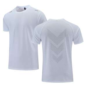 Camiseta deportiva de cuello redondo para hombre, de alta elasticidad, mezcla de spandex, de secado rápido, para gimnasio, entrenamiento, actividades al aire libre. - Product Image 1