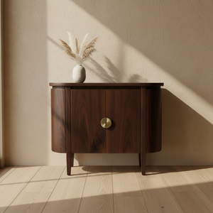 Mueble de Almacenamiento Moderno de Roble Macizo con Laterales Curvos, Consola Redondeada, Aparador Compacto, Ecológico, Resistente al Agua, Color Natural - Product Image 2