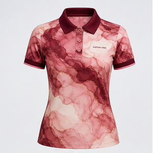 Polo Personalizado para Mujer con Estampado de Mármol Borgoña, Secado Rápido, Transpirable, Manga Corta, Uniforme de Golf, WPS-0770 - Product Image 1