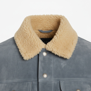 Chaqueta de Cuero Azul Premium con Logotipo Personalizado, Modelo 2026, para Hombre, con Cuello de Piel, Chaqueta de Invierno Personalizada - Product Image 3