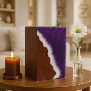 Boîte à bijoux en résine Océan Violet avec gravure pour salon, design moderne de luxe, type sur pied, 40x40x25cm - Product Image 1