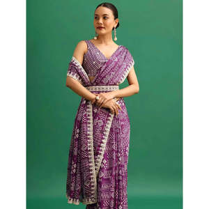 Evening Party Wear <b>Saree</b> with Embroidery & Sequins Work - Product Image 4