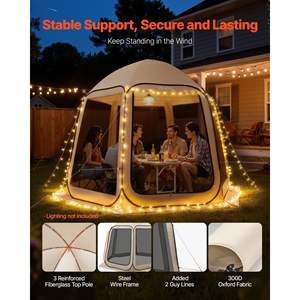 Carpa de Jardín Plegable Beige de 10 x 9.2 Pies para 4-8 Personas, Toldo Portátil con Mosquitera, Bolsa de Transporte, Laterales con Malla y Estacas para el Suelo - Product Image 5