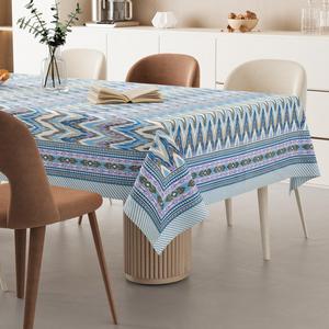 Mantel Rectangular Moderno con Estampado Geométrico en Azul, Morado y Gris, Lavable, de Poliéster y Lino, Decoración para el Hogar - Product Image 2