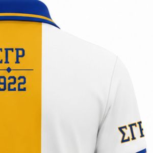 Sigma Gamma Rho Women <b>Polo</b> <b>Shirt</b> Royal Blue And Gold Color Block <b>3</b> Panels Custom Greek Apparel Short Sleeve Fashion Top - Product Image 3
