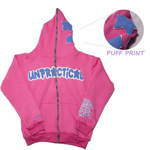 Low Moq Oversized Heavyweight Fuzzy Puff Printing Full Zipper Zip up <b>Rhinestone</b> Bulk Wholesale Hoodie <b>Jacket</b> for Men - Product Image 1