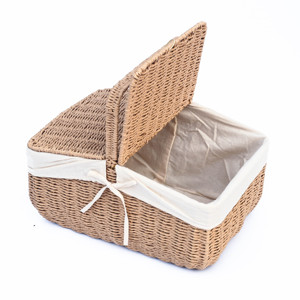<b>Rectangular</b> Wicker Picnic <b>Basket</b> with Side-Opening Lid and Vintage Canvas Lining - Product Image 4