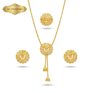 Parure de collier classique en laiton plaqué or longue, en forme de fleur, avec chaîne maille forçat, pour mariages, fêtes et cadeaux de fiançailles - Product Image 2