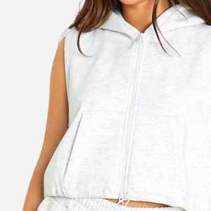 Top Quality Summer Wear Cotton Solid <b>Colour</b> Sweat Hoodie And Shorts <b>Set</b> Sleeveless Short Top Hoodie - Product Image 5