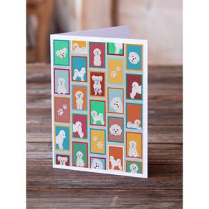 Whimsical A7 Tamaño 5x7 Tarjetas de notas en blanco Paquete de 8 con sobres con muchos Bichon Frise para saludos - Product Image 2