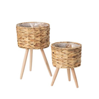 Cesta de Flores Tejida de Paja, Soporte Alto de Madera para Flores, Decorativo, Listo para Usar