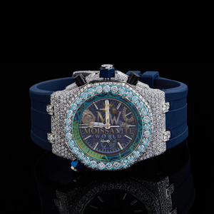 Iced Luxury Sport Quartz <b>Watch</b> Moissanite Diamond Dial Mixed Scale Blue Rubber Strap Square Sapphire Crystal Auto Date <b>for</b> <b>Men</b> - Product Image 1