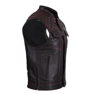 Gilet de moto en cuir 2022 nouveau biker style diamant point rouge noir peau d'agneau véritable gilet de moto en cuir - Product Image 3