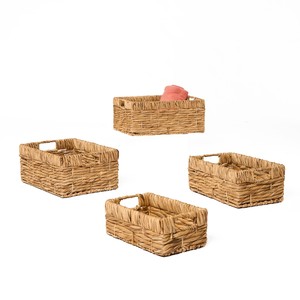 Vintage <b>Rectangle</b> Water Hyacinth Woven <b>Storage</b> <b>Basket</b> Set with Metal Frame for Heavy Duty Use Decorative Multi-Purpose - Product Image 3